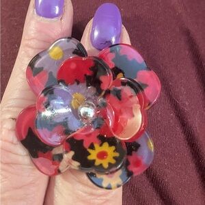 Vintage Lucite huge flower ring adjust 3D